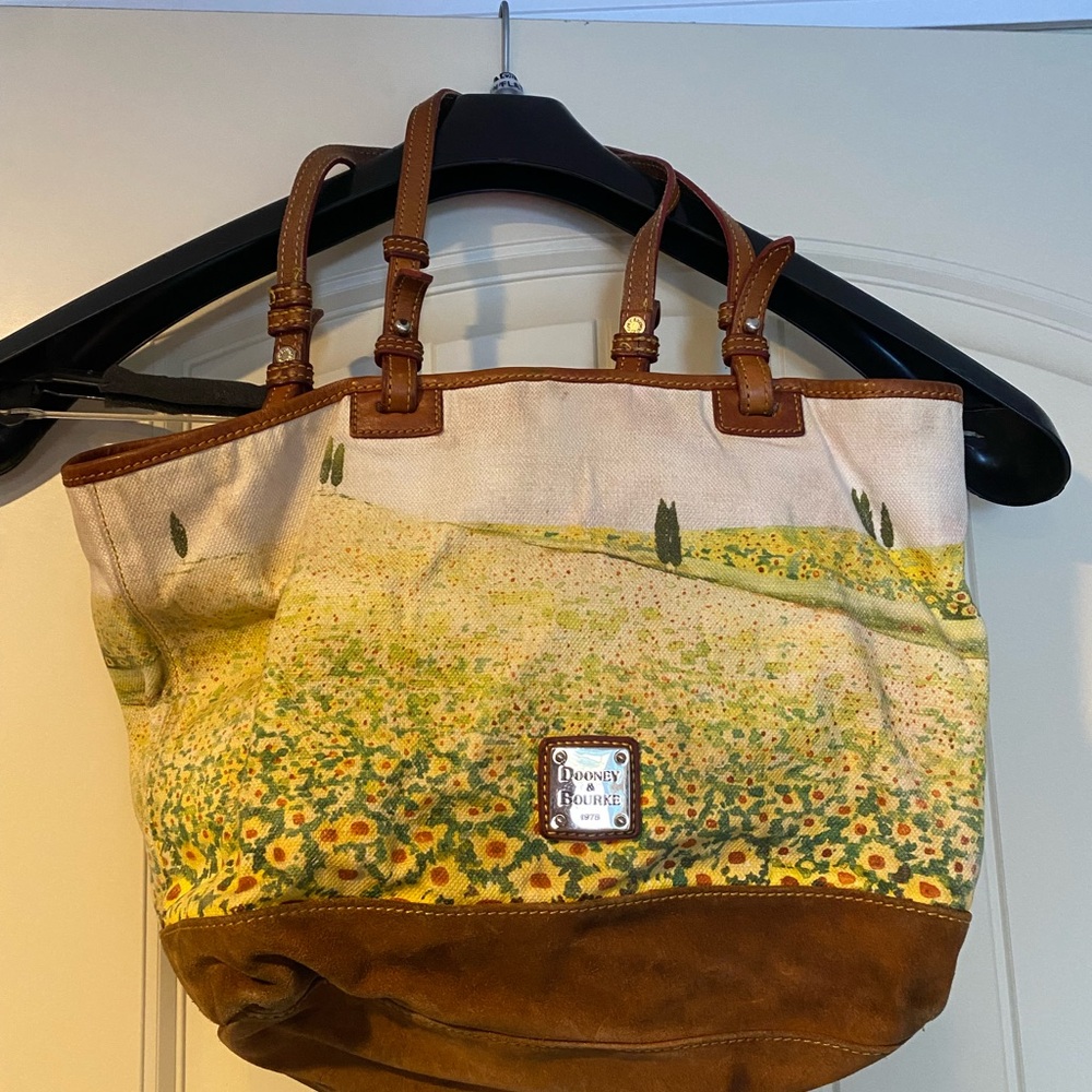 Dooney & Bourke Sunflower Canvas Tote Bag - Yellow and Brown - Suede bottom